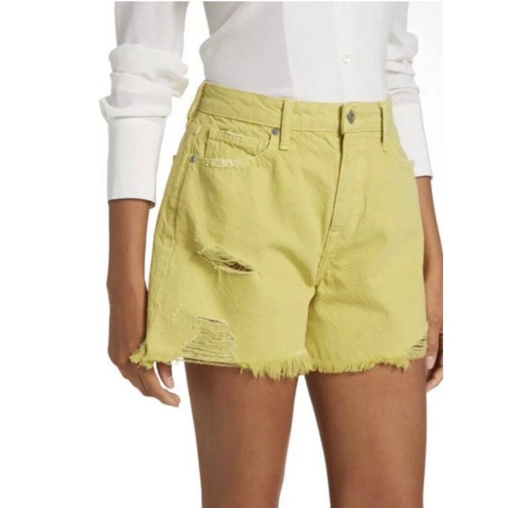 Jonathan Simkhai Denim Distressed Lime Drop Shorts NWT $195 25
